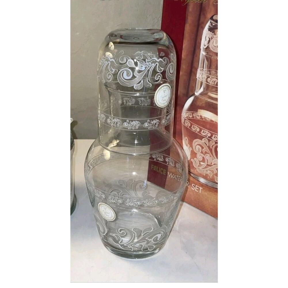NIB Crystal Clear Industries Vintage Felice Water Carafe & Glass